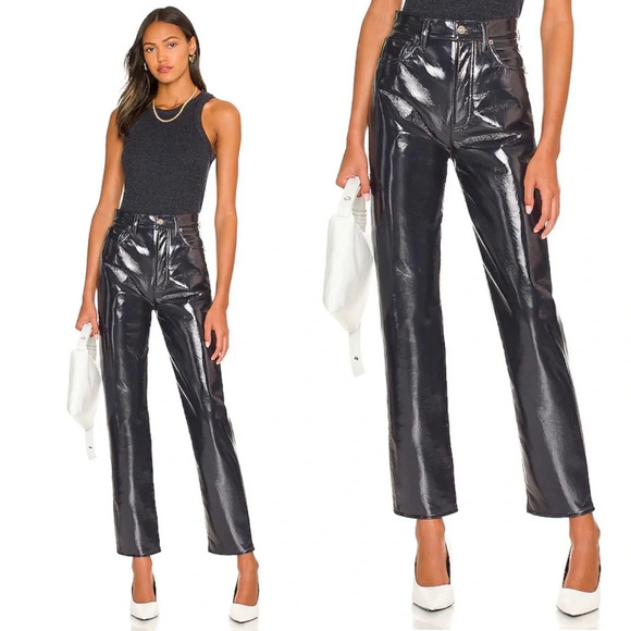 Agolde Pants - Agolde Recycled Leather 90's Pinch Waist in Shadow Patent Size 26 Pants Revolve